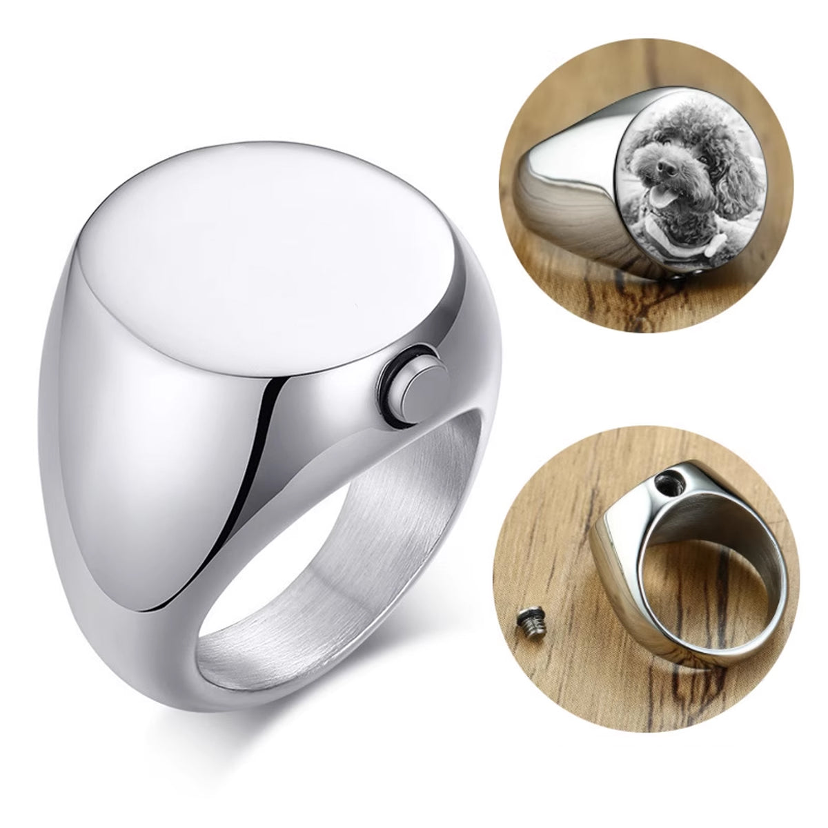 Silver ring with a bottle opener feature on a white background