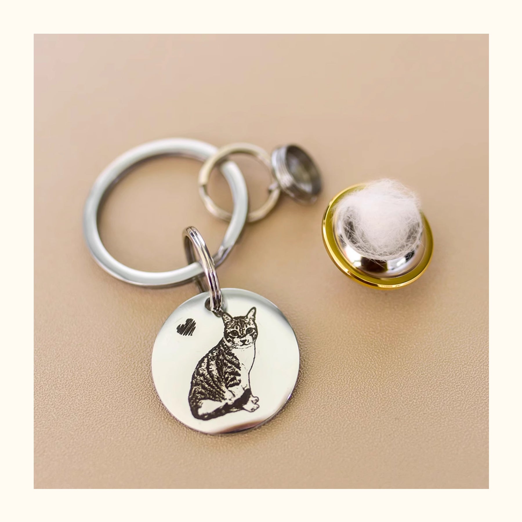 Keychain with a cat design on a beige background