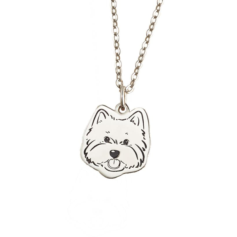 Silver necklace with a dog pendant on a white background