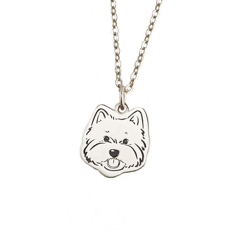 Silver necklace with a dog pendant on a white background
