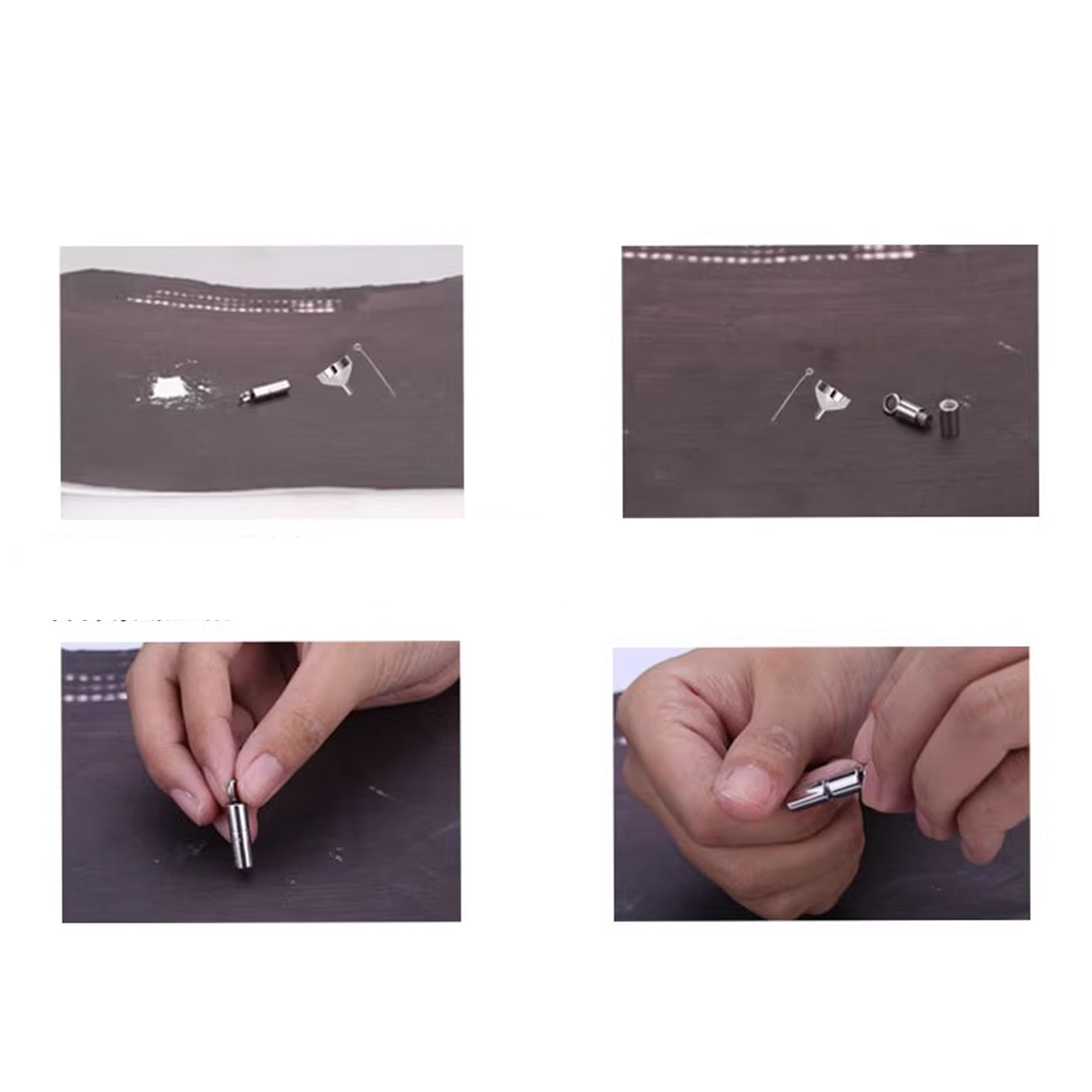 Step-by-step process of using a small tool on a piece of fabric.